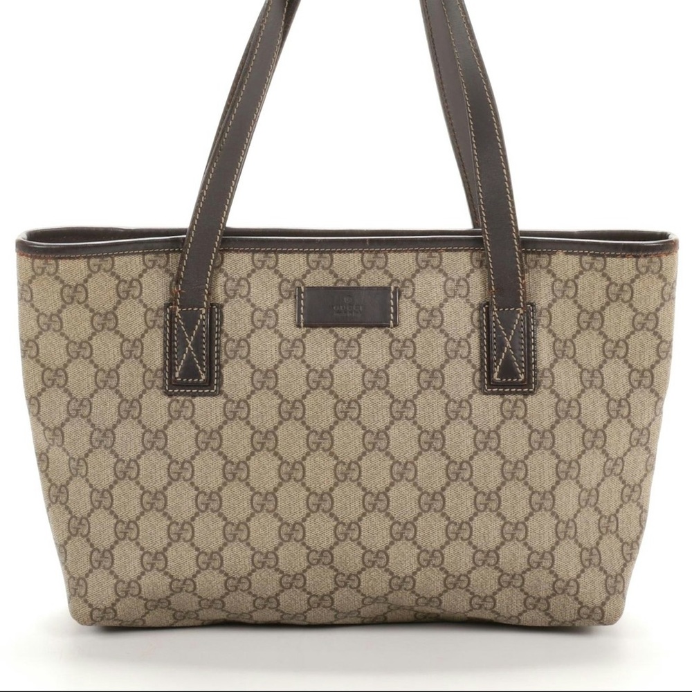 Gucci Monogram Tote in GG Supreme Canvas w/ Leather Trim